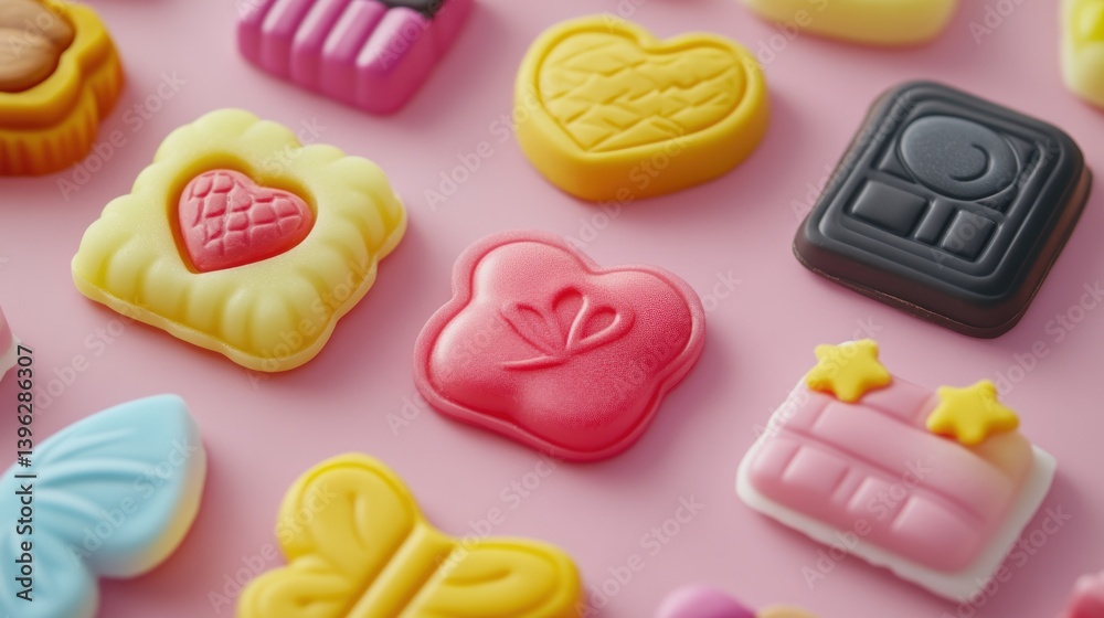Colorful candy treats on pink background Colorful candy treats on pink background