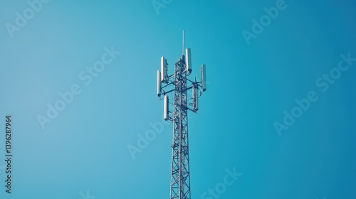 Cellular communication tower against a clear blue sky for telecommunications industry