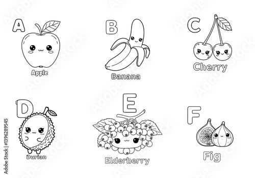 Drawing fruits illustration for coloring book kids