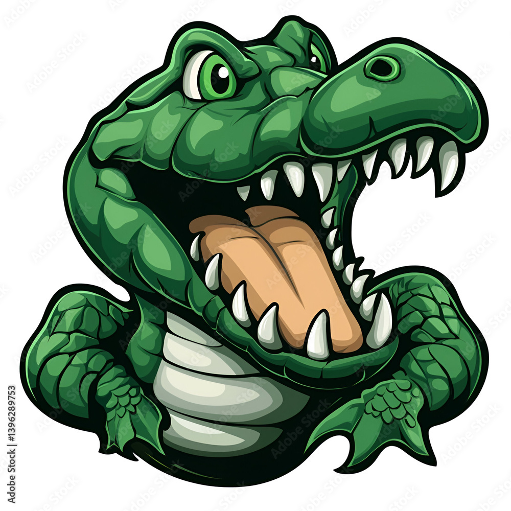 Obraz premium Energetic Cartoon Crocodile Character With Exaggerated Features and Expressive Expression on Transparent Background