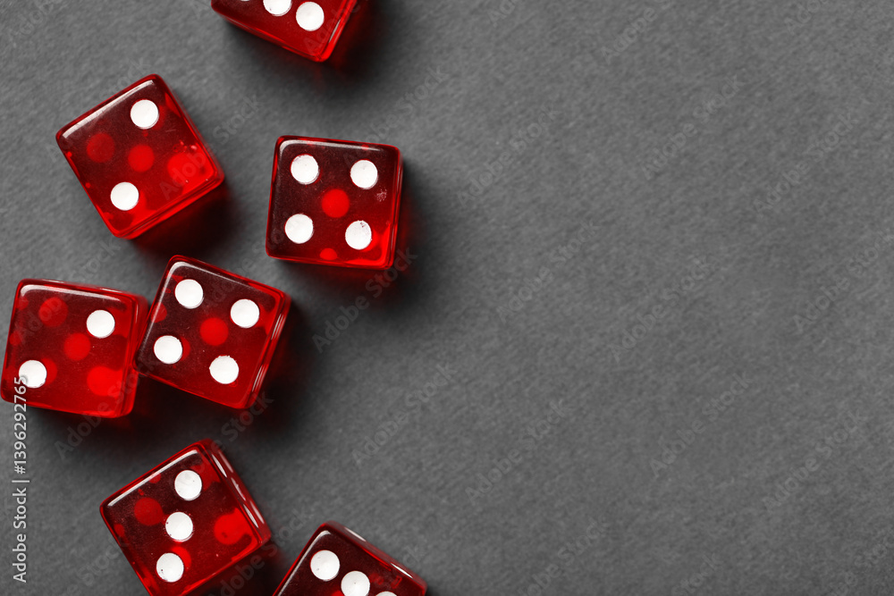 Red game dices on grey background Red game dices on grey background