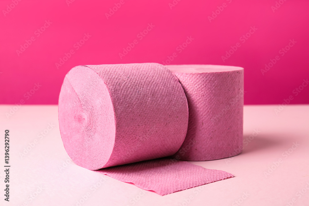 Obraz premium Color toilet paper rolls on pink background