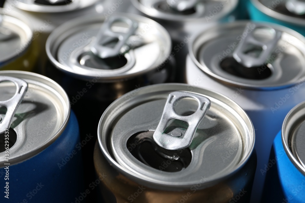 Many aluminium cans of beverage as background, closeup Many aluminium cans of beverage as background, closeup
