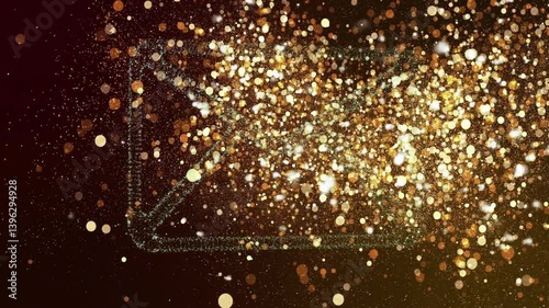 Gold particles forming envelope shape on dark background with animation effect
