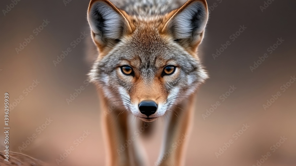 Fototapeta premium Coyotes face, sharp focus, alert posture