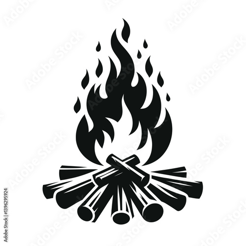 Campfire Silhouette Illustration – Bonfire Clipart Isolated on White Background
