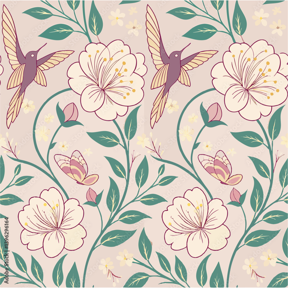custom made wallpaper toronto digitalHummingbird Floral Vector Pattern