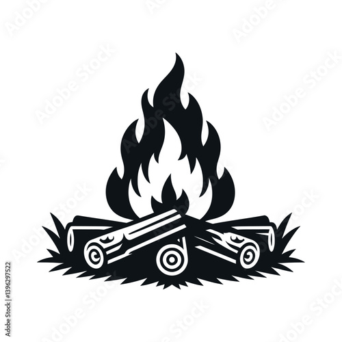 Campfire Silhouette Illustration – Bonfire Clipart Isolated on White Background