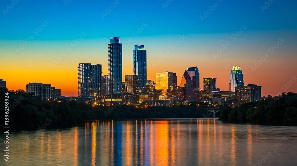 Stunning Austin Texas Skyline at Sunset Golden Hour Cityscape Urban Panorama Beautiful Modern Architecture Buildings River Reflection Vibrant Colors Evening Twilight Night Cityscape View Real Image Stunning Austin Texas Skyline at Sunset Golden Hour Cityscape Urban Panorama Beautiful Modern Architecture Buildings River Reflection Vibrant Colors Evening Twilight Night Cityscape View Real Image