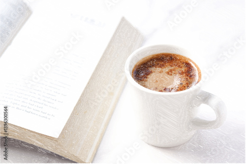 ゆっくりコーヒーを楽しんでいる、手書き風のコーヒーブレイクのイメージ（ベクター素材）
