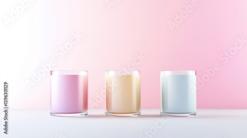 Wallpaper Mural Three glasses of colored drinks on a white surface against a pink background Torontodigital.ca