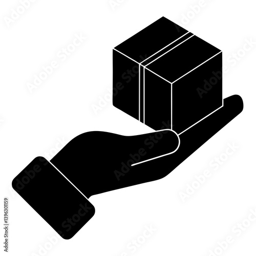 Hand holds house silhouette, a business concept icon