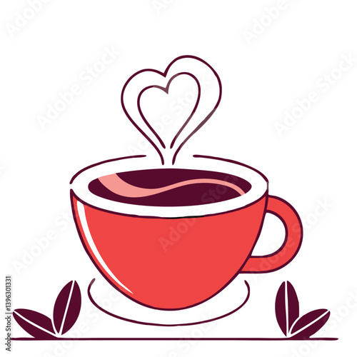 Heart Shaped Coffee Designs – Romantic Coffee Cup Illustrations with Beans, Steam, and Decorative Elements for Café Branding and Valentine’s Day.