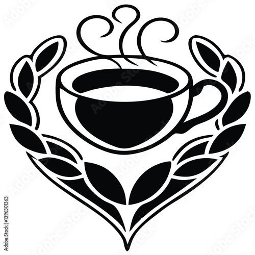 Heart Shaped Coffee Designs – Romantic Coffee Cup Illustrations with Beans, Steam, and Decorative Elements for Café Branding and Valentine’s Day.