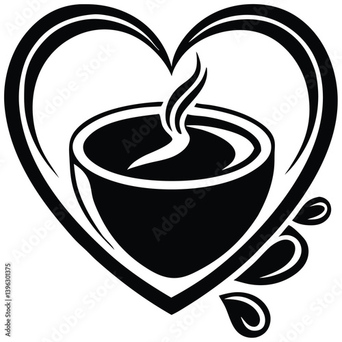 Heart Shaped Coffee Designs – Romantic Coffee Cup Illustrations with Beans, Steam, and Decorative Elements for Café Branding and Valentine’s Day.