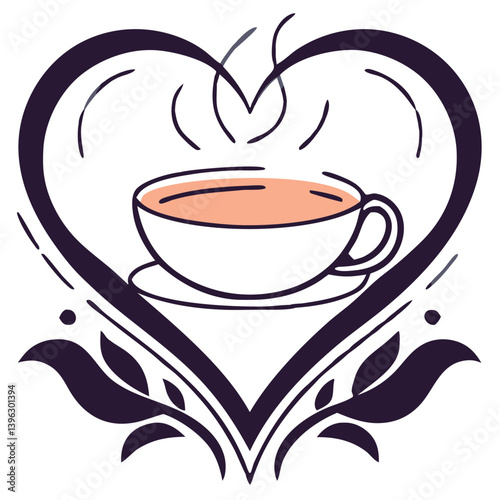 Heart Shaped Coffee Designs – Romantic Coffee Cup Illustrations with Beans, Steam, and Decorative Elements for Café Branding and Valentine’s Day.