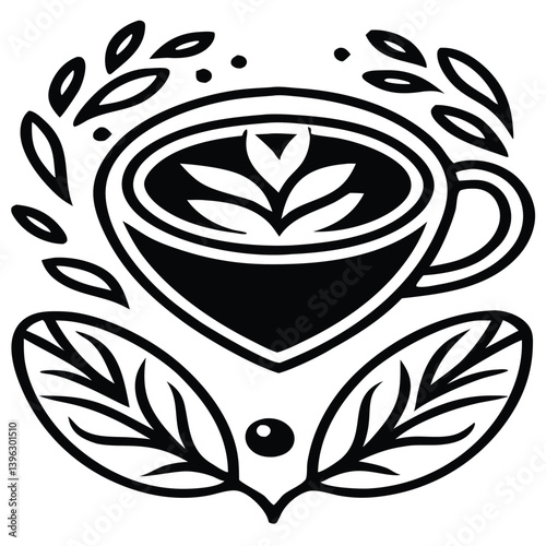 Heart Shaped Coffee Designs – Romantic Coffee Cup Illustrations with Beans, Steam, and Decorative Elements for Café Branding and Valentine’s Day.