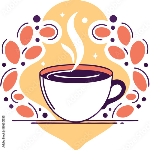 Heart Shaped Coffee Designs – Romantic Coffee Cup Illustrations with Beans, Steam, and Decorative Elements for Café Branding and Valentine’s Day.