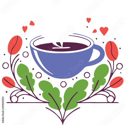 Heart Shaped Coffee Designs – Romantic Coffee Cup Illustrations with Beans, Steam, and Decorative Elements for Café Branding and Valentine’s Day.