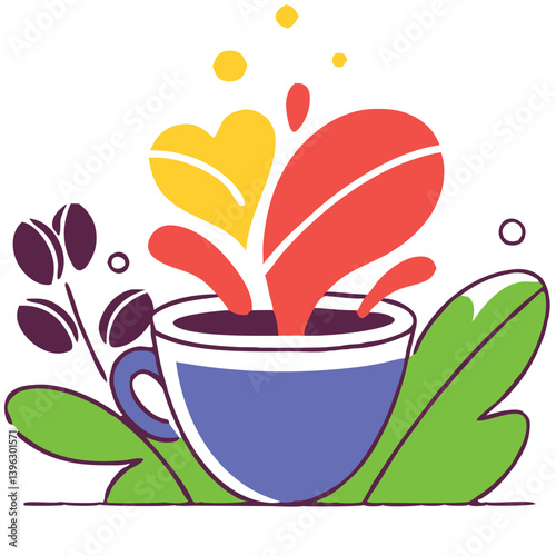 Heart Shaped Coffee Designs – Romantic Coffee Cup Illustrations with Beans, Steam, and Decorative Elements for Café Branding and Valentine’s Day.