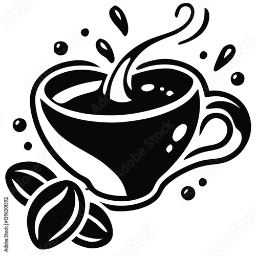 Heart Shaped Coffee Designs – Romantic Coffee Cup Illustrations with Beans, Steam, and Decorative Elements for Café Branding and Valentine’s Day.