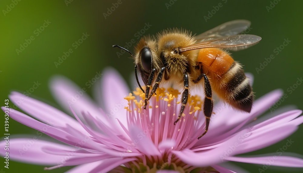 Honeybee Close-Up: Pollinating a Delicate Pink Flower Honeybee Close-Up: Pollinating a Delicate Pink Flower