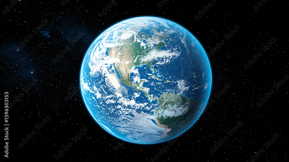 Earths Blue Globe in Starry Space Background Depicts Cosmological Beauty and Planetary Science Vision Earths Blue Globe in Starry Space Background Depicts Cosmological Beauty and Planetary Science Vision