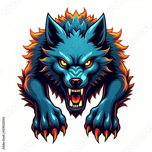 High-resolution aggressive wolf mascot in eSports color scheme with glowing edges and pixel outlines—perfect for logos, vector tracing, and pro branding.