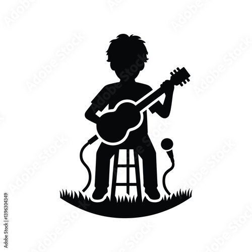Electric Guitar Player Silhouette – Musician Performing Clipart on Grass