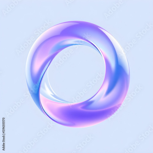 Abstract glassy torus rotating on light blue background