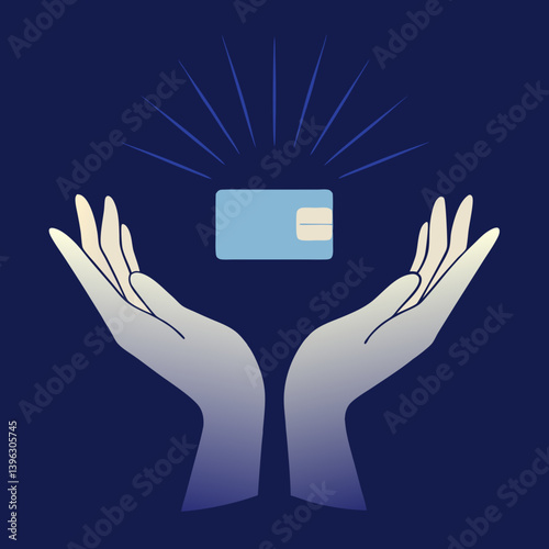 A pair of hands offering a glowing gift card silhouette