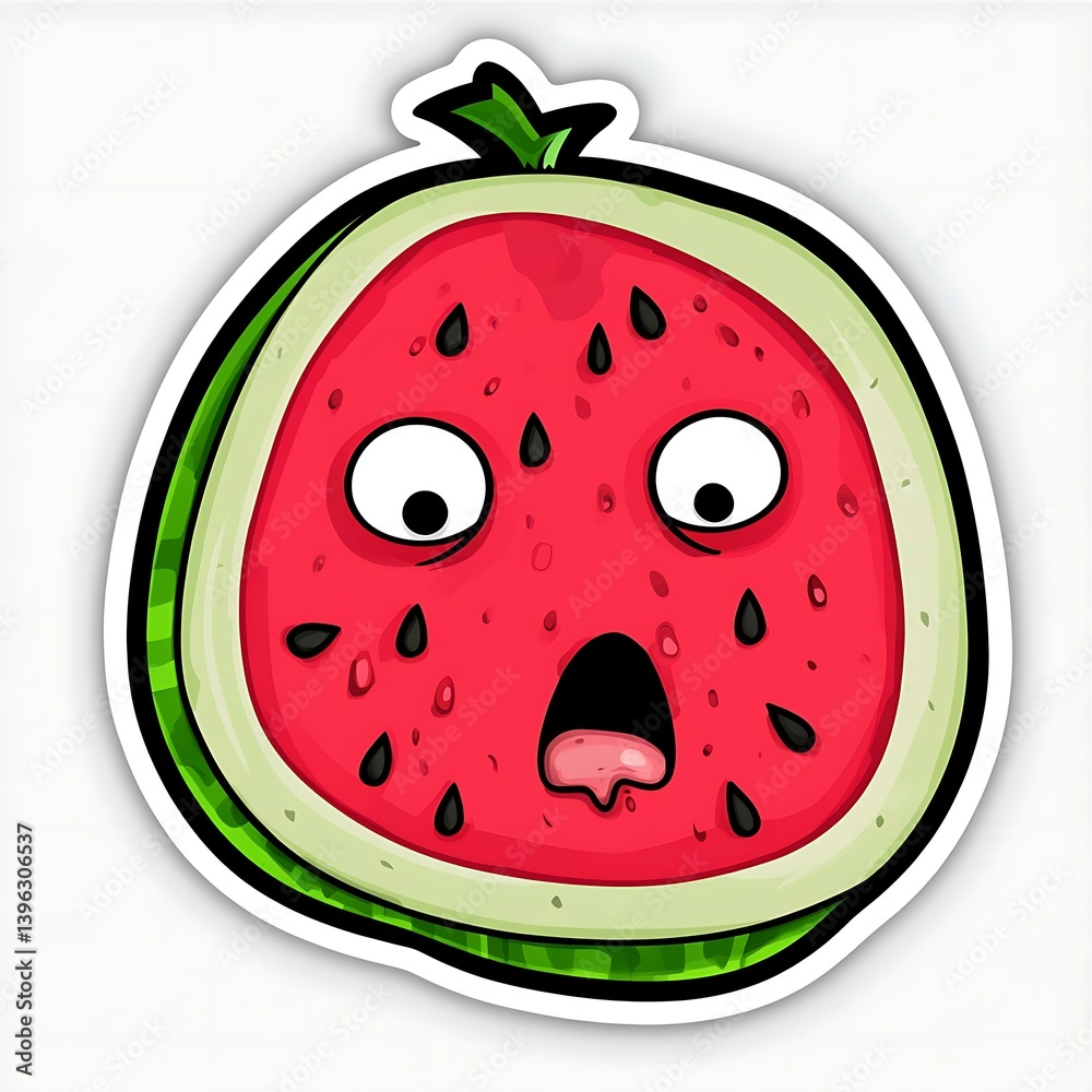 Animated Surprised Watermelon Character Sticker with Wide Open Mouth and Expressive Eyes of excellence Animated Surprised Watermelon Character Sticker with Wide Open Mouth and Expressive Eyes of excellence