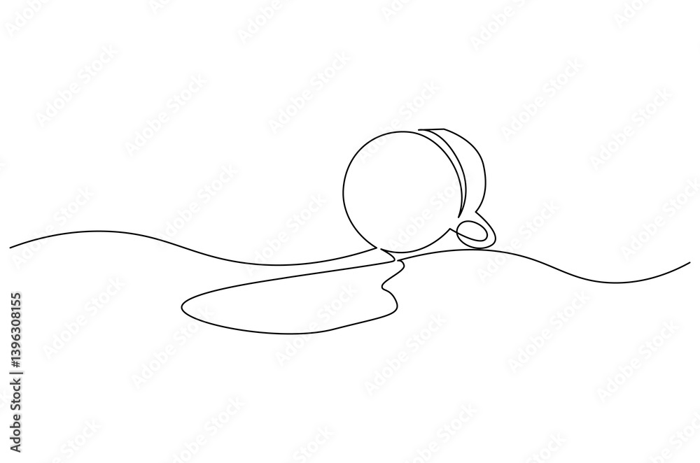 Obraz premium Continuous one line drawing of Coffee or tea splashes out of the cup. Single line drawing illustration of spilled coffee or tea. Coffe or tea concept vector art. Doodle line illustration.
