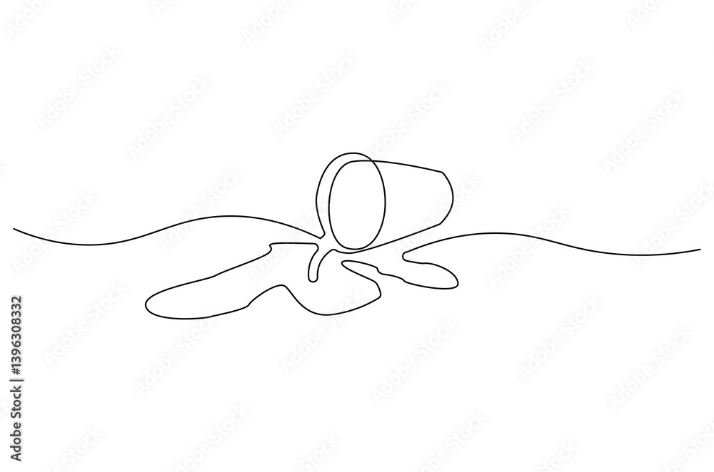 Obraz premium Continuous one line drawing of Coffee or tea splashes out of the cup. Single line drawing illustration of spilled coffee or tea. Coffe or tea concept vector art. Doodle line illustration.