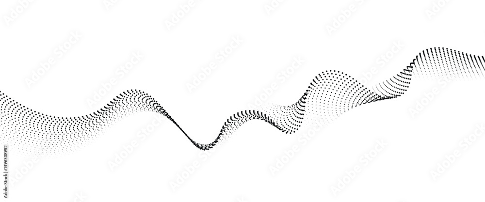 Flowing Dot Wave halftone gradient pattern on transparent background