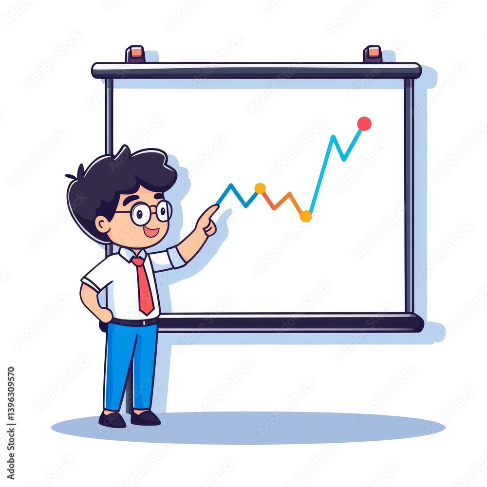 Financial expert pointing at projection screen with rising graph, showcasing growth and success Financial expert pointing at projection screen with rising graph, showcasing growth and success