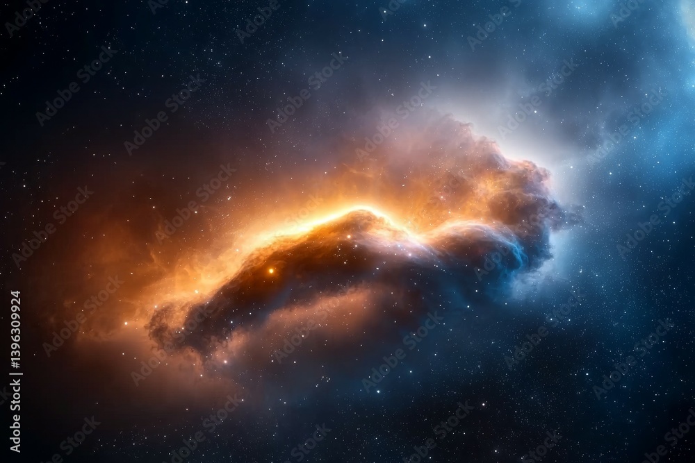 Fototapeta premium Large orange cloud in the sky with a blue background