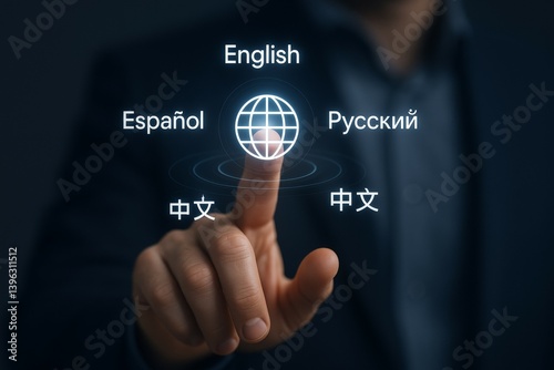 Obraz na płótnie Multilingual interface concept with touchscreen and language options w salonie