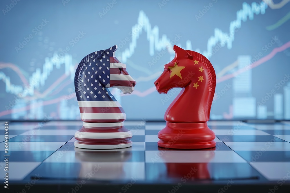 Obraz premium Usa Vs China Trade War Chess Knight Piece Strategy