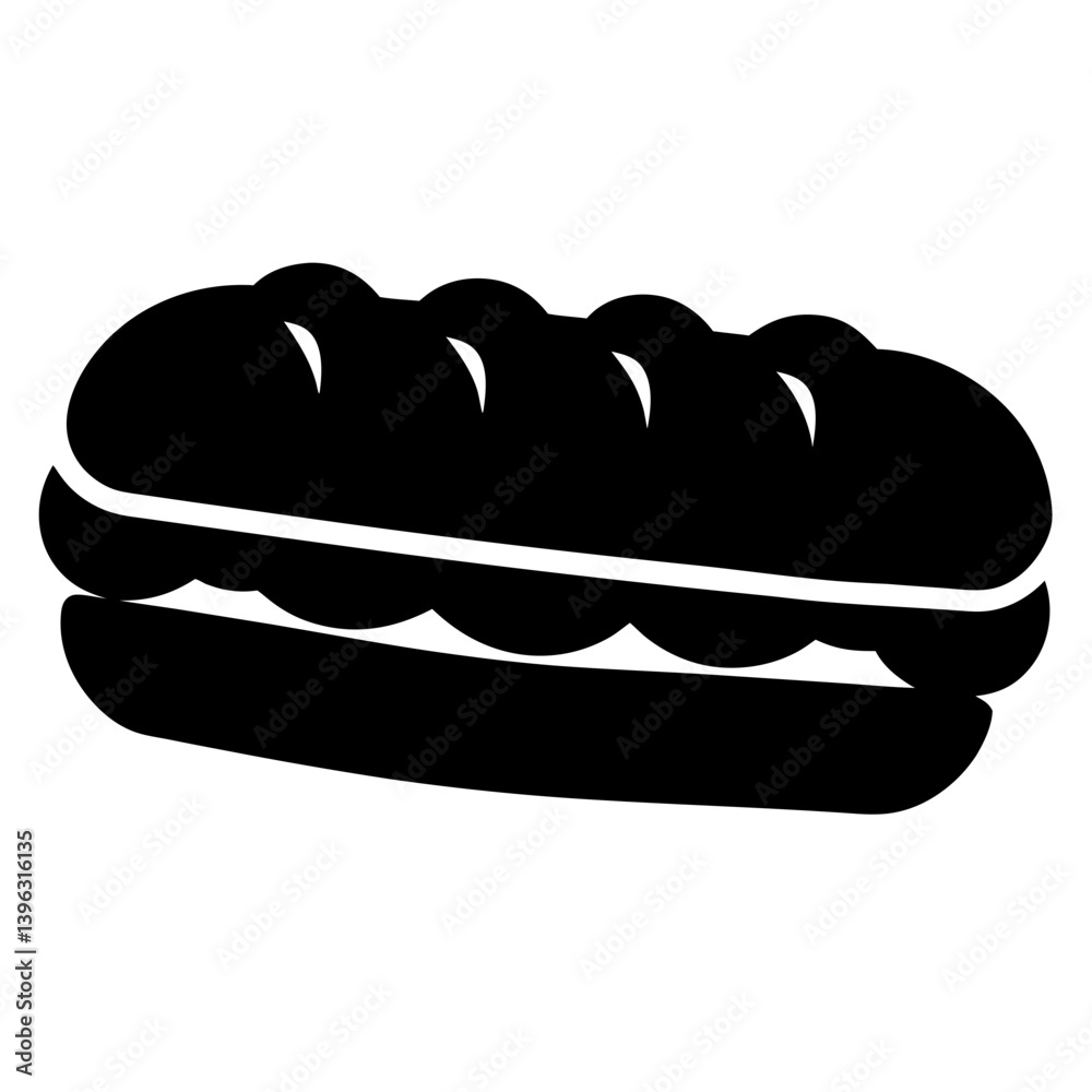 Simple Black and White Icon of a Delicious Sub Sandwich or Hot Dog Bun Simple Black and White Icon of a Delicious Sub Sandwich or Hot Dog Bun
