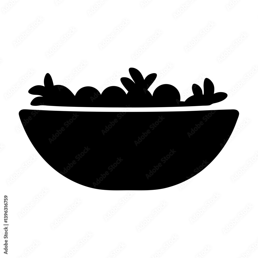 Simple Black Silhouette of a Bowl of Salad with Vegetables Simple Black Silhouette of a Bowl of Salad with Vegetables