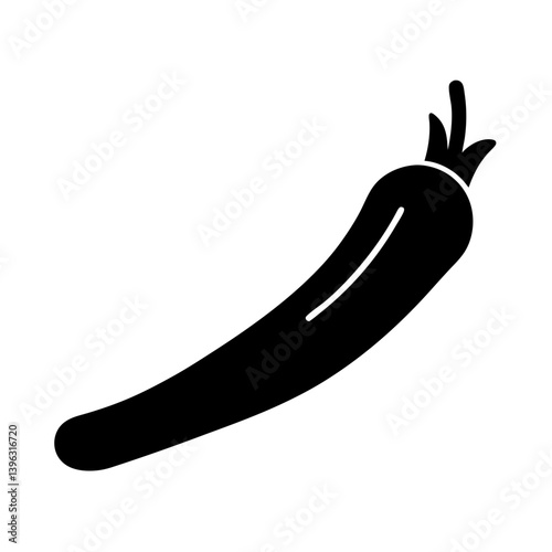 A Simple Black Silhouette of a Single Long Carrot Vegetable