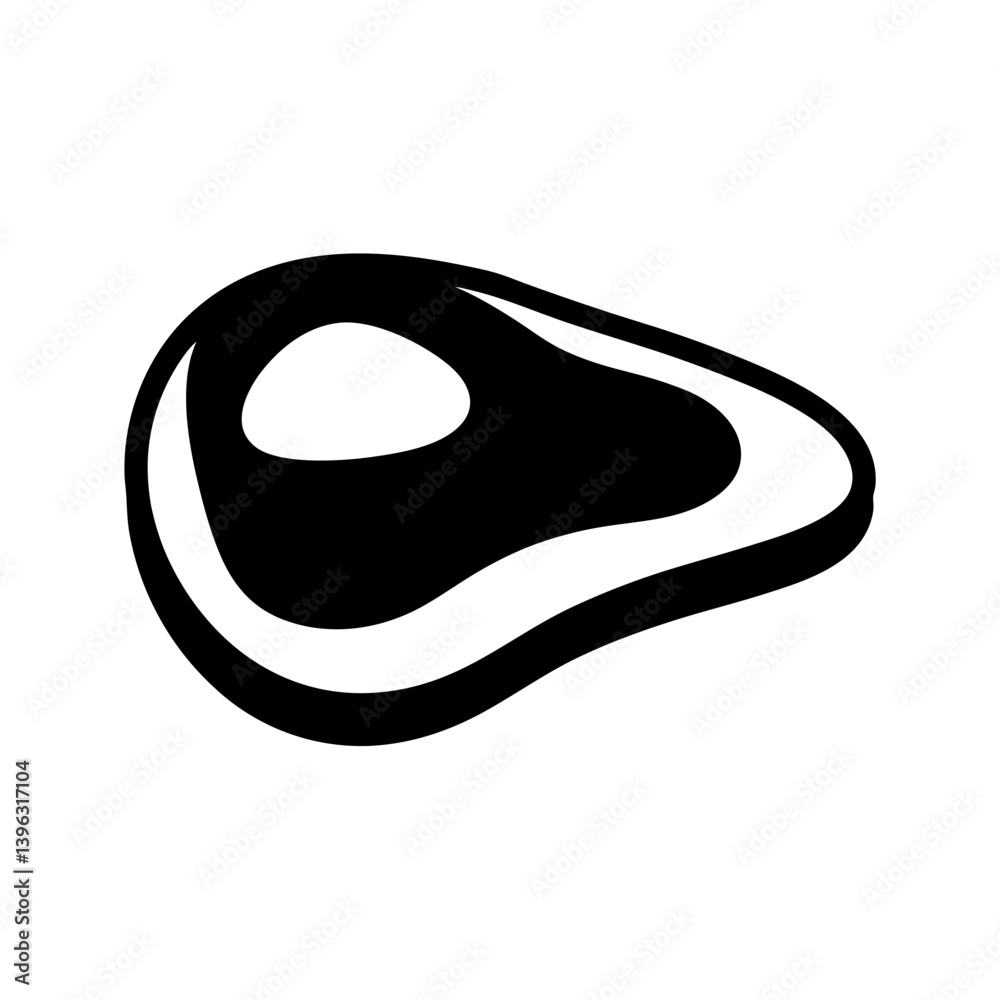 A Simple Black and White Illustration of a Single Piece of Meat Steak A Simple Black and White Illustration of a Single Piece of Meat Steak