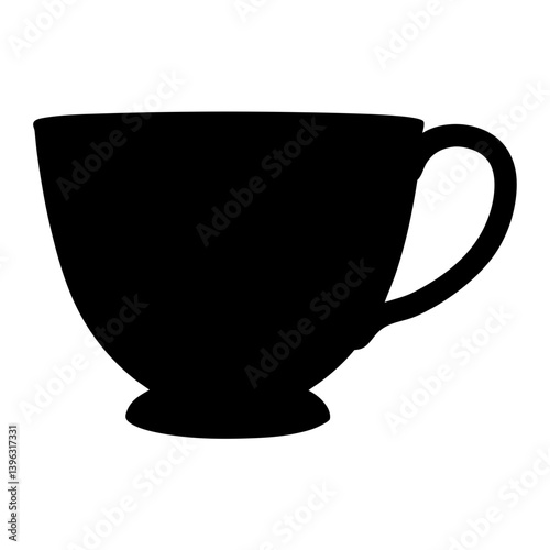 A simple black silhouette of a teacup with a handle