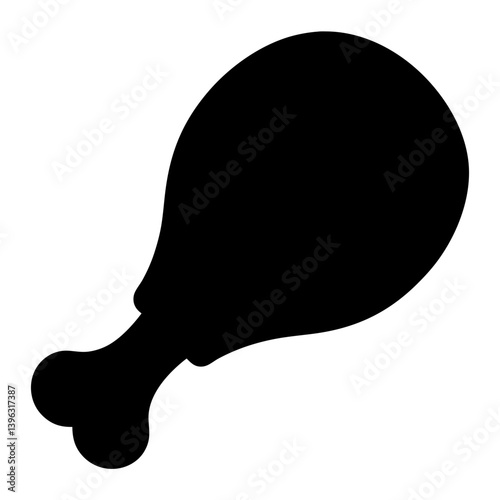 Silhouette of a Chicken Leg or Drumstick A Simple Black and White Icon Representing Food Meat Poultry