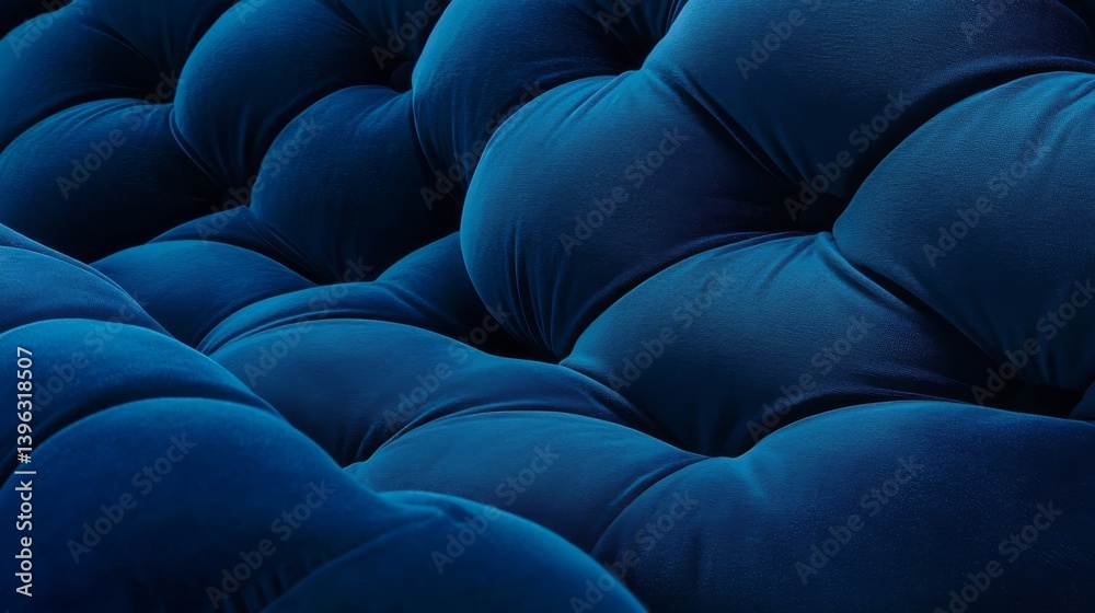 Fototapeta premium Plush blue fabric with tufted detailing. Elegant design texture on soft material surface