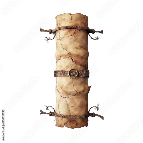Ancient Parchment Scroll with Blank Copy Space Realistic Isolated on Transparent Background