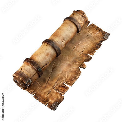 Ancient Parchment Scroll with Blank Copy Space Realistic Isolated on Transparent Background