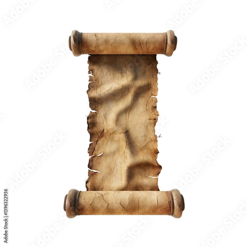 Ancient Parchment Scroll with Blank Copy Space Realistic Isolated on Transparent Background