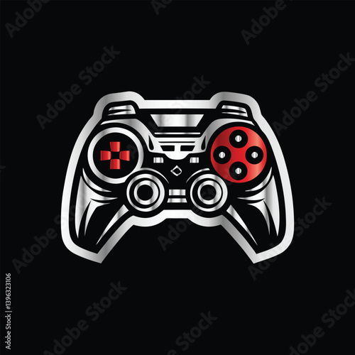 video game controller logo template vector icon illustration design isolated on black background. Devil sport gaming logo template vector. Headphones, joystick, gamepad, headset symbol.  
